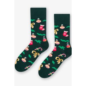 Tmavozelené vzorované ponožky Christmas Tree 078