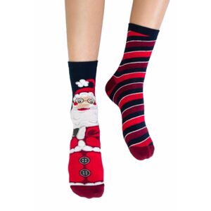 Červeno-tmavomodré vzorované ponožky Santa Claus