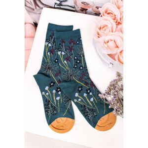 Tmavotyrkysové kvetované ponožky Amice Floral Socks