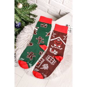 Hnedo-modré vzorované ponožky Vianočné pečenie