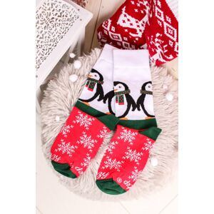 Viacfarebné vzorované ponožky Vianočný tučniak