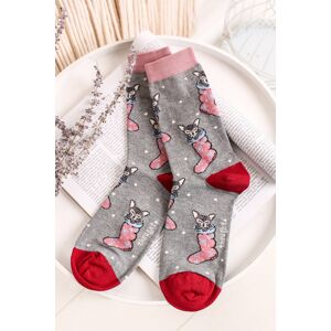 Sivé vzorované ponožky Jena Bamboo Christmas Kitten