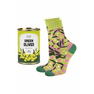 Viacfarebné vzorované ponožky v plechovke Green Olives