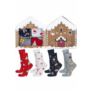 Viacfarebné vzorované ponožky v darčekovej krabičke Christmass - štvorbalenie